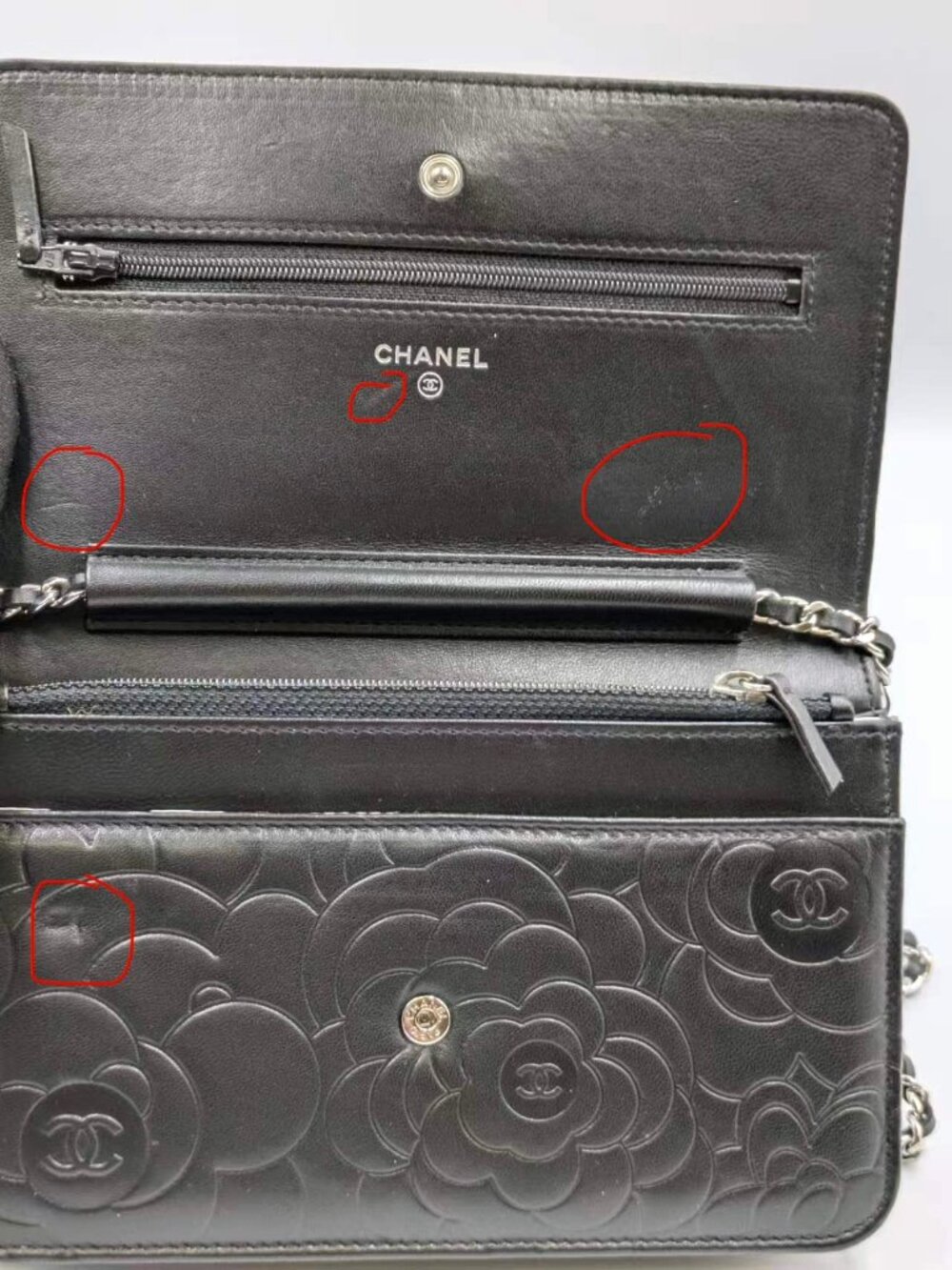 Pre-owned Chanel Camellia Embossed Lambskin Wallet On Chain Black - Picture 13 of 13